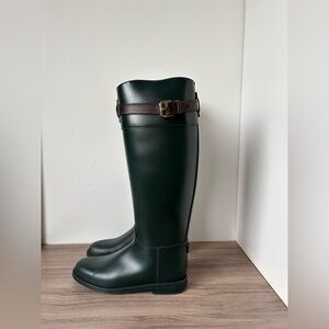 Mulberry Rain Boots Green Forest Belted Leather Brown / Gold Sz 38 / 8 us❤️